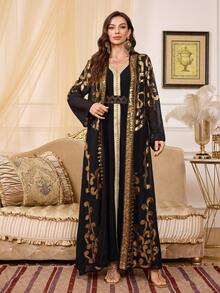 2-teiliges Set: Pailetten & Perlen verziertes langes elegantes Kleid