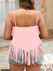 Blusas sin mangas con flecos en diseño de moda casual y sexy para mujeres de tallas grandes, ideales para festivales de música, ajuste elegante y delgado para primavera y verano - Rosa - Ver 6
