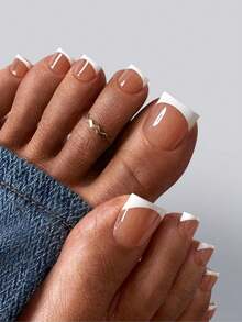 150片短方形按压式脚趾甲片，棕色法式软胶甲片，适合DIY美甲，简约百搭，15种尺寸，女士美甲用品 - 棕色 - 查看 3