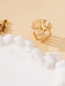 2026 Fashionable Open Ring With Golden Double Ball Design, Wedding Aesthetic Jewelry, Couple Gift - Wave Ring - View 2