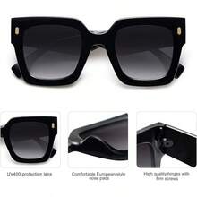 anteojos de sol cuadradas de gran tamaño para mujer, estilo retro y de lujo, protección UV400 - Marco negro - Ver 6