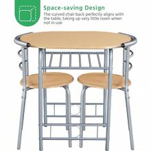 3 Piece Compact Dining Room Set, Dining Table & Chairs Set For 2, Breakfast Bar Table Set With Metal Legs And Built-In Wine Rack For Small Space/Apartments/Kitchen, Natural, 80x53x75.5cm - Natural - View 6