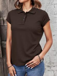 Playera polo dama mujer regular manga corta - Marrón Chocolate - Ver 3