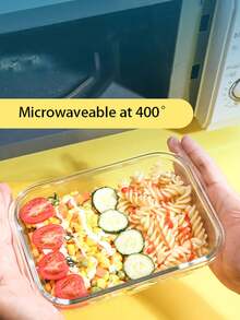 1pc Microwave Friendly Glass Food Container, Thermal Lunch Box. Note: Lid Cannot Be Heated. - Multicolor - View 3
