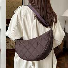 Waist Half Moon Belt Bag Solid Color Crossbody Bag Large Capacity Shoulder Bags Portable Nylon Plaid Travel Bags For Commuting - màu đen - Xem 3