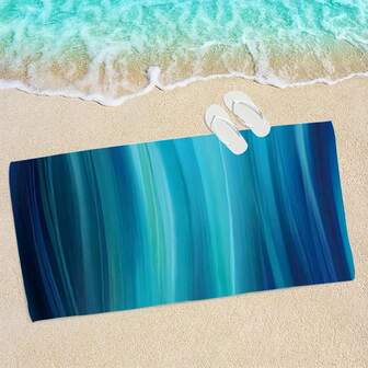 1pc Extra Large & Super Soft Quick Dry Beach Towel, With Vibrant Abstract Wave Print - Blue Green, Blue And Green Stripes, Perfect For Beach, Pool Side Relaxation And Ambiance