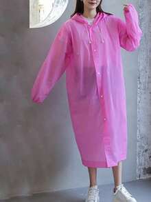 1 pieza Impermeable adulto de EVA rosa grueso, impermeable de viaje ligero de EVA grueso y de moda con frente abierto para exteriores - Rosa - Ver 5