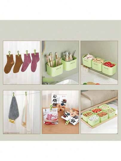 (收纳篮+无痕孔雀夹)晾衣夹无痕晾衣夹强力固定袜夹家用收纳篮防风防滑宿舍居家神器