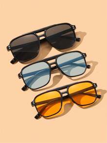 3pcs Stylish Large Frame PC Glasses For Men, Polygonal Shaped, Suitable For Hiking, Halloween Costume - Multicolor - View 9