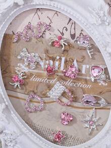 32 Stück Y2K Stil Nail Art Dekorationen, Legierung Nagel Schmuck mit 3D Herz, Stern, Schleife, Kirsche Kristalle & Strass, Glitzer Nail Gems & Zubehör Nail Zubehör Nägel Nail Charms - Babypink - Übersicht 4
