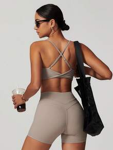MASKERT Spring And Summer Women's Sports Suit, Vest Set, Fitness Set, Yoga Suit, Tight Fitting Running Exercise Set, High Elasticity Set, Comfortable And Skin Friendly For Home Leisure - Màu Khaki - Xem 2