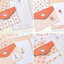Sanrio [مصرح به] سانريو 8 قطع (4 أوراق خطاب و 4 مغلفات) مجموعة أوراق خطاب وأظرف بطابع القطة KT والزخرفة المنقطة ، طقم رسائل كرتونية أنمي جذابة، لوازم مكتبية وقرطاسية مدرسية