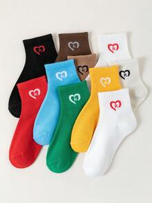 5/10 Pairs Random Women Heart & Letter Print Solid Color Low Vamp Short Socks, Fashionable Versatile Minimalist Comfortable Breathable, Suitable For Spring/Summer/Autumn Daily Use - Multicolor - View 2