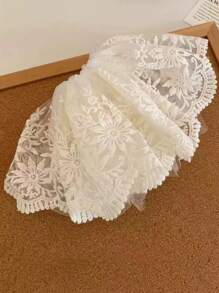 1pc Cute Lace Flower Decor Scrunchie, Premium Floral Print Double-Layer Hair Tie Ponytail Holder