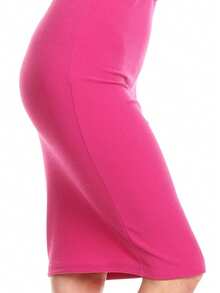 Casual High Waist Slim Stretch Pull-On Bodycon Pencil Solid Midi Skirt - Màu đỏ tía - Xem 4