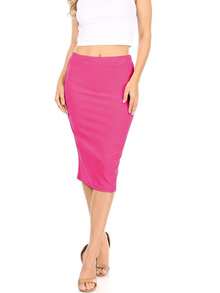 Casual High Waist Slim Stretch Pull-On Bodycon Pencil Solid Midi Skirt - Màu đỏ tía - Xem 5