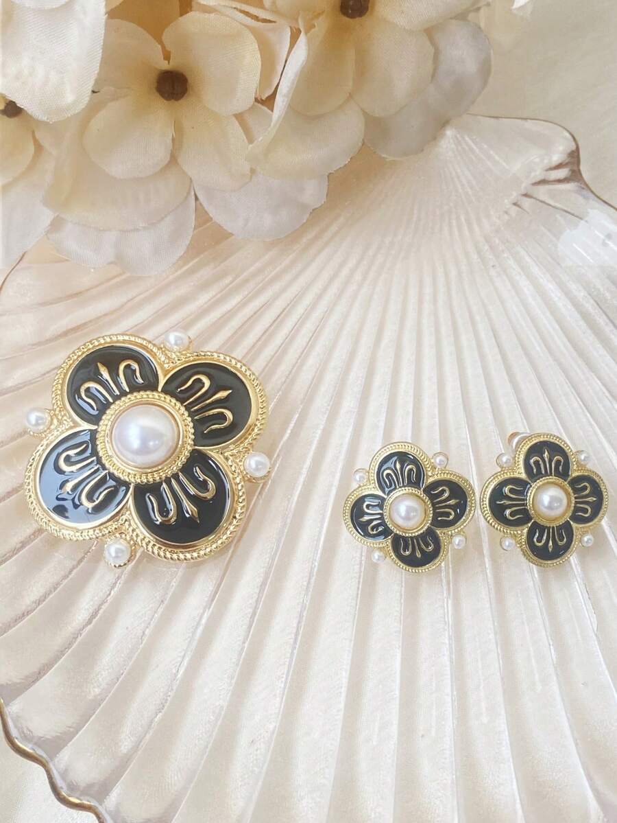 1pc Retro Geometric Pattern European & American Style Fashion Pin Brooch, Versatile For Daily Wear And Festivals - Earrings - View 1