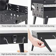 MASTER COOK Portable Charcoal Grill, Foldable BBQ Grill Kit Easy To Carry, Mini Tabletop Grill For Outdoor Camping, Patio And Picnic, 17.1"*10.8"*2.5" - 1 - View 4