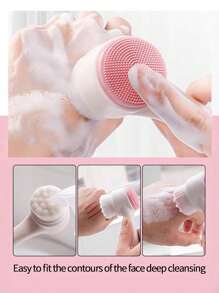 2-In-1 Silicone Cleansing Brush, Facial Cleansing Exfoliating Brush, Soft-Bristle Washable Face Brush, Dual-Sided Facial Cleansing Tool, With Ultra Fine Soft Pore Deep Cleansing Silicone Double Side Face Wash Scrub Brush, For Massaging, Makeup Removal, Skincare