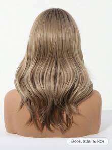 16-Inch Brown Ombre 8-Shaped Bangs Medium Curly Synthetic Heat-Resistant Fiber Wig, Suitable For Women's Daily Wear, Parties, Mother's Day, Music Festivals And Other Occasions - Brown Ombre - View 6