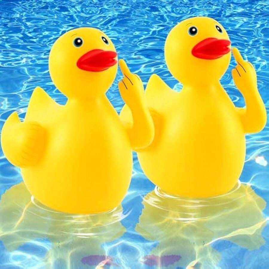 2 Pack 4 Feet Giant Inflatable Duck Huge Rubber Duck Large Blow Up Duck Inflatable Duck Pool Float Summer Beach Swimming Pool Party Dration Middle Finger - Yellow - View 1