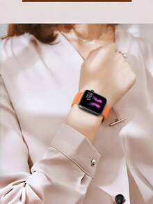 1件中性時尚休閒純色矽膠蝴蝶扣錶帶，適用於 38mm 40mm 41mm 45mm 46mm 44mm 42mm 49mm，柔軟舒適防水腕帶，相容 Series SE 8/7/6/5/4/3/2/1，智慧手錶錶帶替換配件 - 橘色 - 查看 7