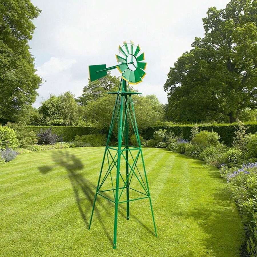 Windmill 8FT Yard Garden Metal Ornamental Wind Mill Weather Resistant Decoration - Green - View 1