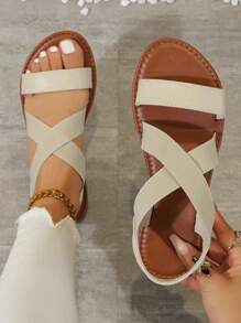 Versatile & Comfortable Solid Color Bohemian Woven Strap Round Toe Beach, Wedding, Party, Indoor & Outdoor Summer Sandals