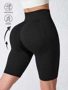 1 szt. Damskie spodenki do biegania, sportowe, do biegania, z wysokim stanem, prążkowane, do uprawiania turystyki pieszej, na rower, do jogi, w kolorze czarnym