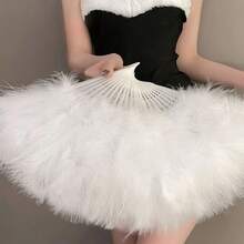 1pc Full Feather Thickened Women's Feather Fan, Adult Runway Performance Dance Folding Fan, Synthetic Feather Folding Wedding Fan Decoration Fan - Multicolor - View 8
