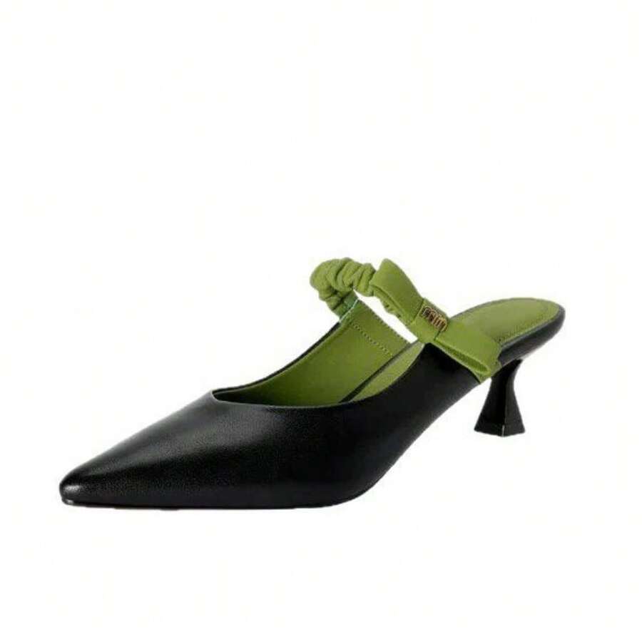 Summer New High Heels Stiletto Pointed Toe Buckle Slippers For Women - Black - View 1