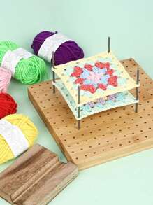 1套竹木板可重复使用手工编织阻挡垫 Granny Square 艺术品针线活爱好者缝纫用品木制钩针阻挡板编织套件方形 Granny 手工竹钩针用品 - 彩色 - 查看 1