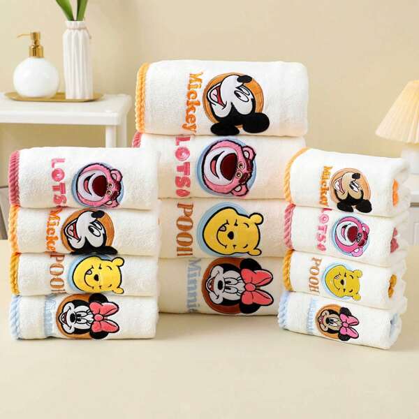 Disney 1pc Mickey Minnie Coral Fleece Towel Set, Absorbent Quick-Dry No Shedding, Cartoon Embroidered Home Use