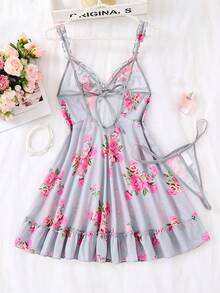 Bộ đồ lót gợi cảm 2 món - Bao gồm quần lọt khe cùng màu, viền bèo tinh tế và dây đeo có thể điều chỉnh, vừa vặn hoàn hảo - Họa tiết hoa rực rỡ, đồ ngủ quyến rũ dành cho nữ. - Xám - Xem 2