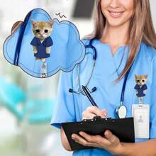 1pc/2pcs Retractable Nurse Cat & Doctor Cat Badge Reel Set – Cute Acrylic (PMMA) ID Card Holders With Stethoscope & Stethoscope Designs, Perfect Gift For Nursing Students, Healthcare Workers, Nurses – Nurse Appreciation Day,School Supplies,Back To School