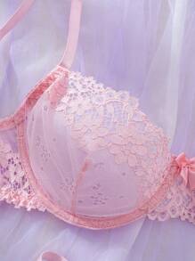 Lingerie sexy, ensemble de lingerie érotique en dentelle rose clair et romantique, confortable et ajusté, courbes parfaites. Dévoile un charme envoûtant