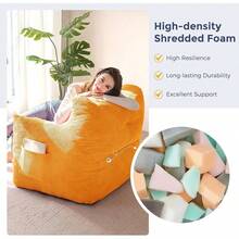 MAXYOYO Bean Bag Chair, Tufted Bean Bag Sofa With Boucle Fabric, Comfy Lazy Chair With Filler, Living Room Sofa Adults Teens, Accent Couch Bedroom Dorm, Beige - Màu cam (Vải có dây) - Xem 5