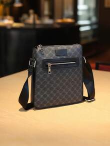 男士商务小方形邮差包休闲单肩斜挎包斜挎包，单肩包，胸包带耳机孔轻便适合学校，户外，运动简约，时尚简约，