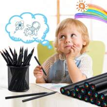 5 pezzi/10 pezzi Penna multicolore in legno nero con nucleo arcobaleno a 7 colori, matita a nucleo arcobaleno a 7 colori, per disegno creativo e graffiti dei bambini