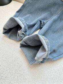 Toddler/Kids Denim Bib Overalls, Boys/Girls Casual Suspender Pants With Pockets, Simple Korean Style For Spring/Autumn