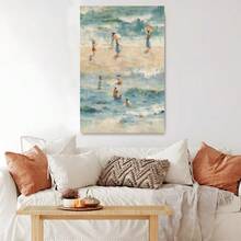1 pieza Obra de arte de lienzo enmarcada, Paseo por la playa, Charm de verano, Impresión de arte estilo impresionista en lienzo, Pintura de póster de decoración de pared, Regalo ideal para dormitorio, sala de estar, pasillo, dormitorio, lista para colgar - Multicolor - Ver 6