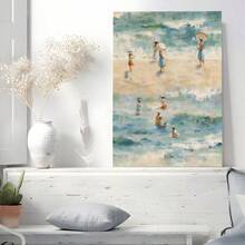 1 pieza Obra de arte de lienzo enmarcada, Paseo por la playa, Charm de verano, Impresión de arte estilo impresionista en lienzo, Pintura de póster de decoración de pared, Regalo ideal para dormitorio, sala de estar, pasillo, dormitorio, lista para colgar - Multicolor - Ver 2