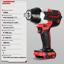 ONEVAN Electric Wrenches, 1500W Brushless Impact Wrench With 1800Nm Torque, 1/2-Inch Impact Wrench, Electric Screwdriver, Drill Driver - Đỏ - Xem 3