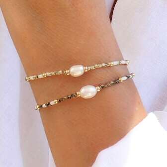 1/2 Pieces/Set Minimalist Bohemian Gold Beads Gold-Plated Black Bile Spacer Beads Pearl Elastic Rice Beads Ladies Bracelet Set, Summer Beach Rice Beads Elastic Ladies Bracelet, Stackable Ladies Fashion Accessories, Graduation Season Gifts, Classmates Gifts, Friends Gifts, Summer Beach Gifts, Girlfriends Gifts