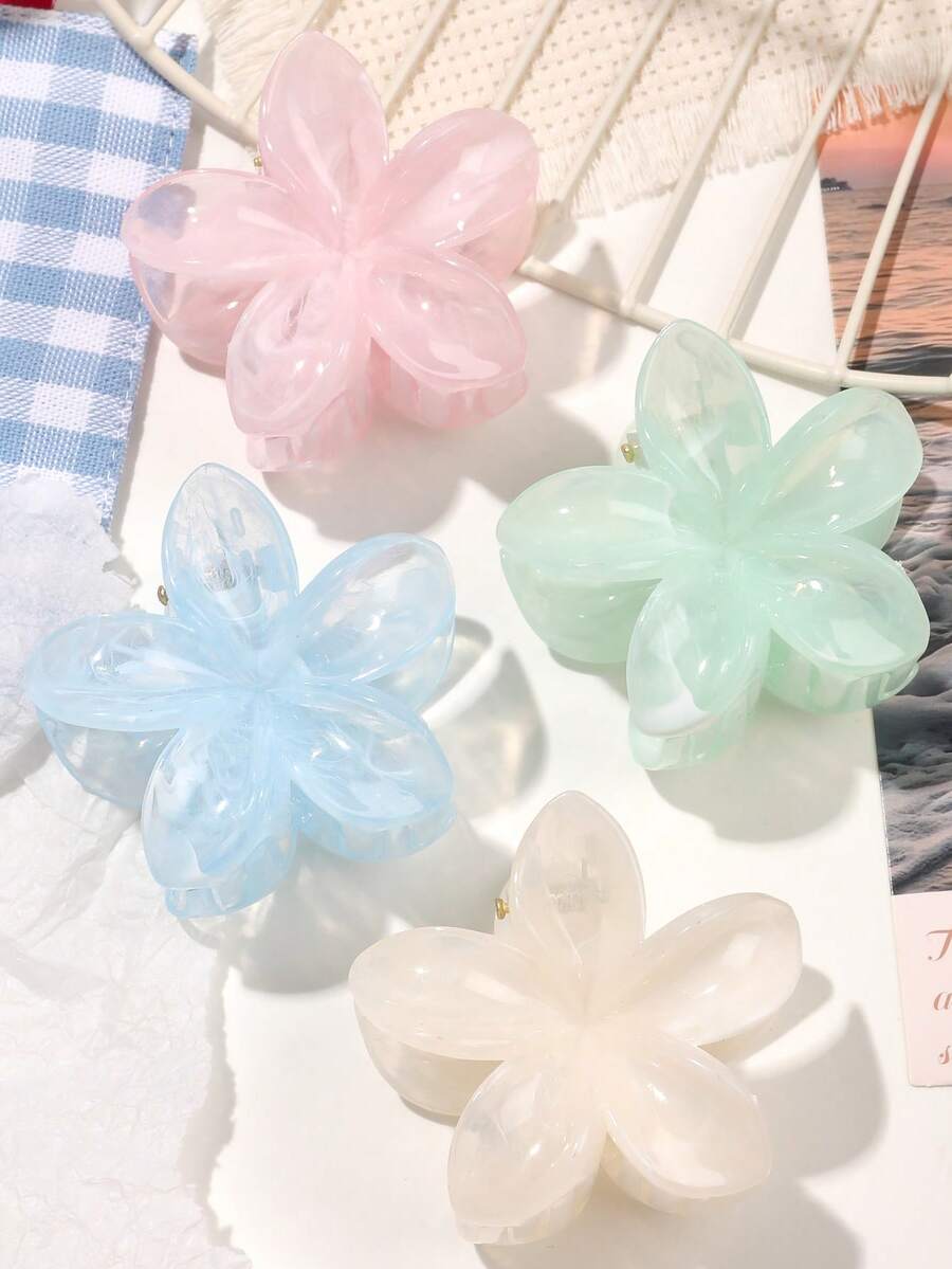 4 件套中号春夏多巴胺果冻奶油色雏菊花 2.4 英寸波西米亚风格发夹，简约甜美发饰 - 彩色 - 查看 1