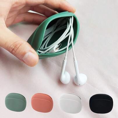 1pc Silicone Earphone Storage Case, Minimalist Portable Coin Purse Data Cable Organizer, Wired Earphone Storage Bag Travel Essentials Travel Accessories Travel Must Haves