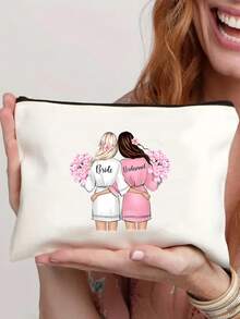 1 件装伴娘化妆包，伴娘礼品包婚礼旅行盥洗包带拉链新娘伴娘包婚礼新娘送礼会单身派对礼物，字母化妆包，白色字母化妆工具收纳袋收纳袋