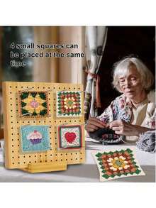1套竹木板可重复使用手工编织阻挡垫 Granny Square 艺术品针线活爱好者缝纫用品木制钩针阻挡板编织套件方形 Granny 手工竹钩针用品 - 彩色 - 查看 9