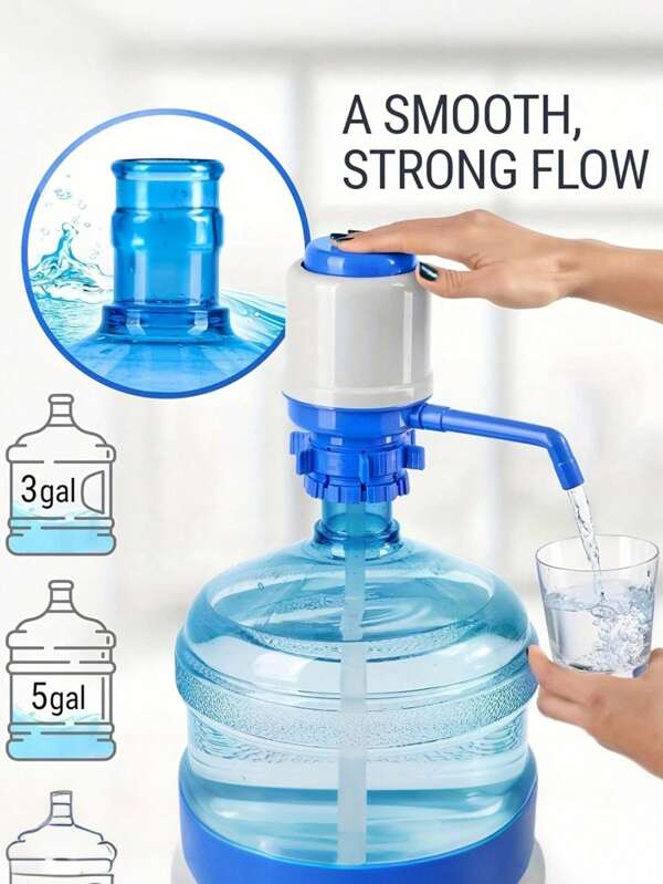 1 Stück frei bewegbare Wasserpumpe mit drei Wasserleitungen - Blau handgesteuerter Wasserspender, gesunde Hydratation, einstellbare Eimerpumpe für Haushalt und gewerblichen Gebrauch, leicht zu benutzende manuelle Handdruckpumpe, Wasserspenderpumpe mit ultrakurzem Schlauch und Deckel, passt auf die meisten Wasserspender und Eimer