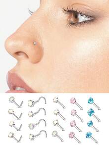 4PCS/Set Surgical Steel Heart Nose Ring Set Real Star L Shape Nose Stud Set Square Nose Rings And Studs Bulk Piercing Nariz Lote - Multicolor - View 3